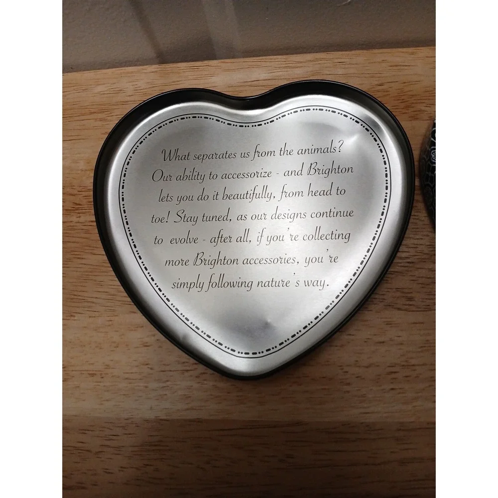 Brighton Black White Heart Shaped Tin Container Jewelry Box Trinket Box - Picture 5 of 6